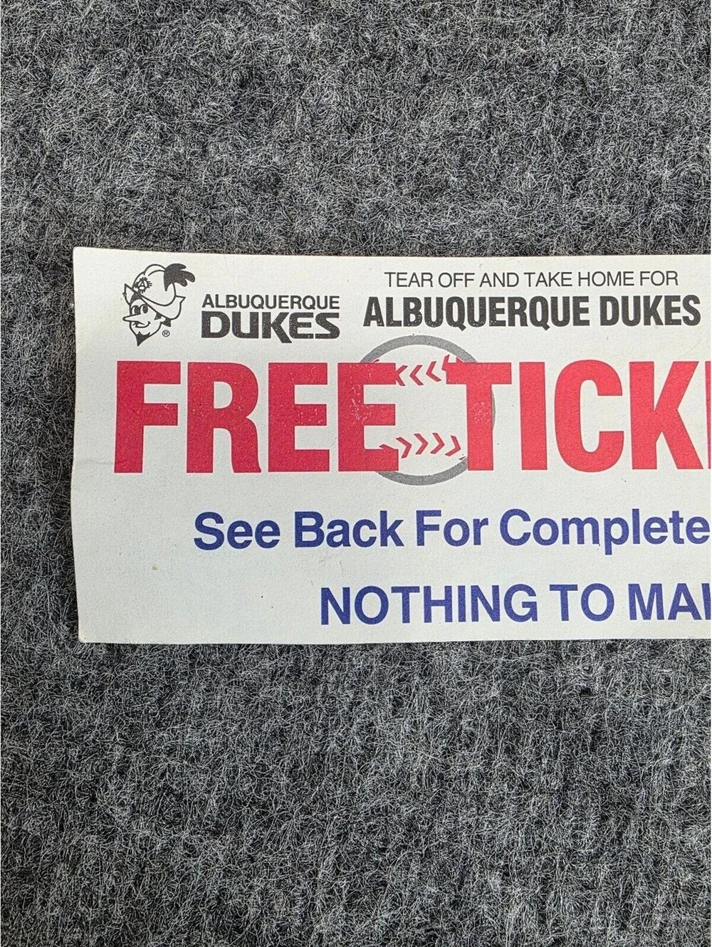 Albuquerque Dukes 1991 Free Ticket Promo Baseball Ephemera